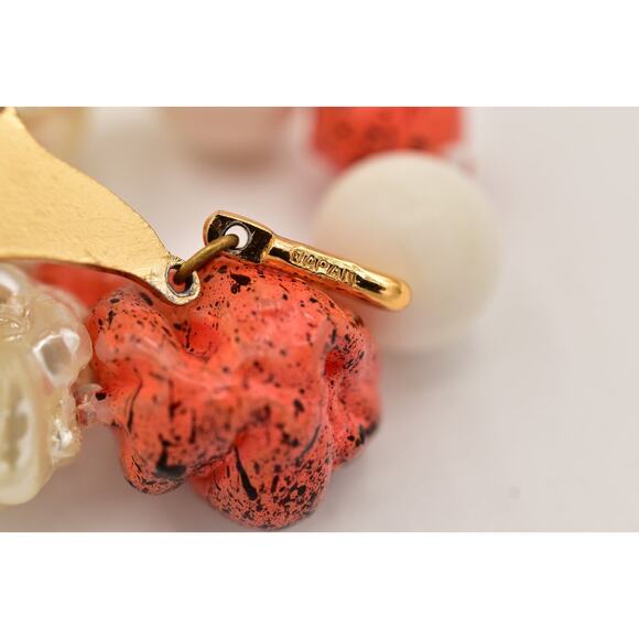 Japan Vintage Beaded Necklace Orange White Pearl Layered Chunky Signed 60s Bin7B - Picture 11 of 12